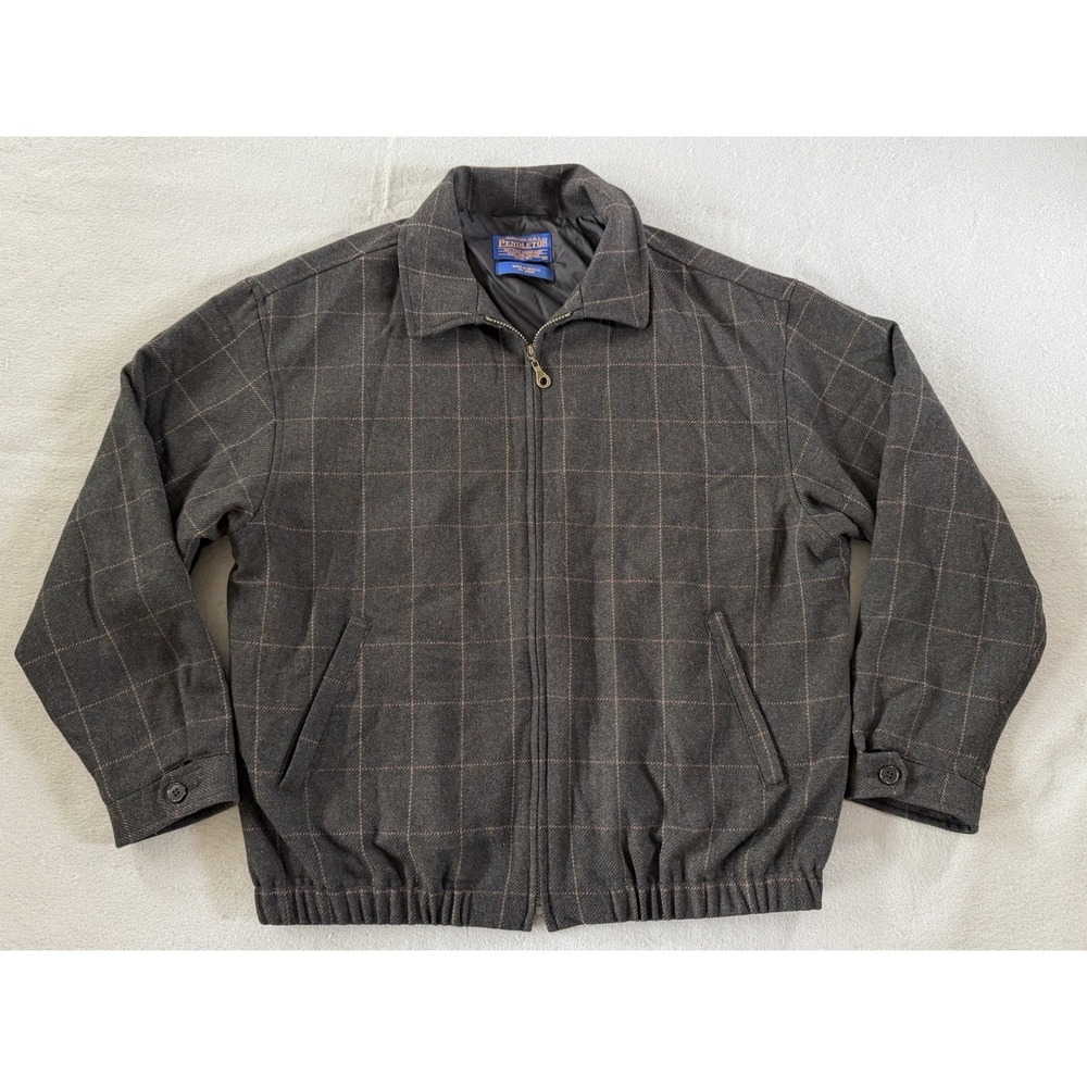 Pendleton Wool Jacket Mens XL Plaid Windowpane Zip Bomber 100% Virgin Wool